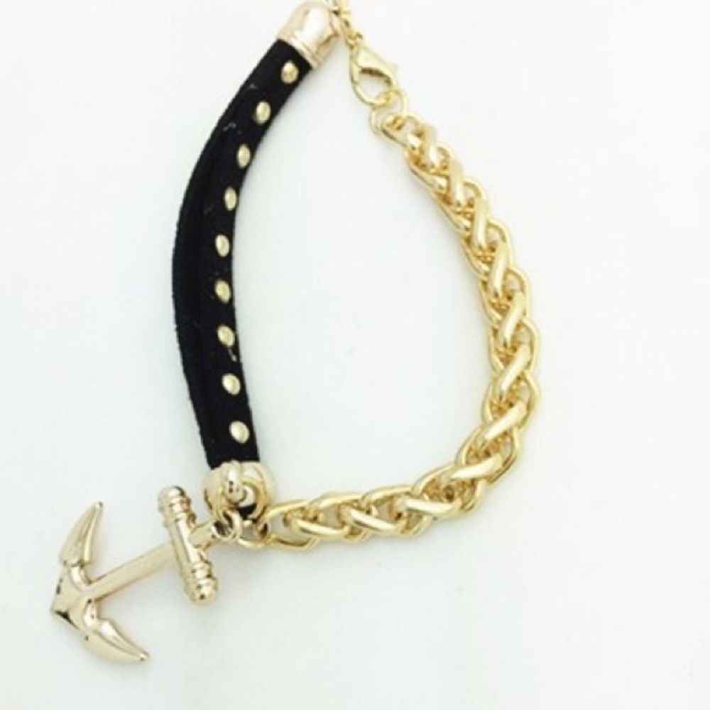 NEW White Red or Black Leather Chain Anchor Bracelet - Picture 4 of 5